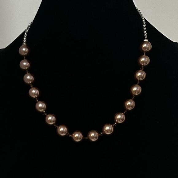 Fashion Necklace Women's 16" Copper Colored Faux Pearl Glass Beads Adjustable - Picture 1 of 5
